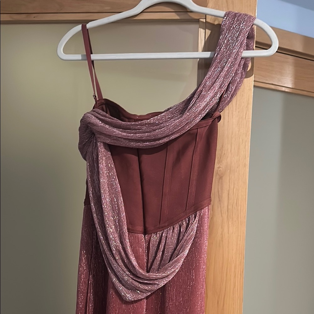 JLUXLABEL One Shoulder Gown in Shimmering Rose - Picture 4 of 4